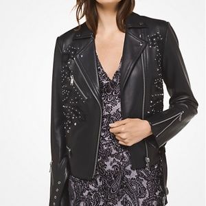 Michael Kors Embroidered Leather Moto Jacket